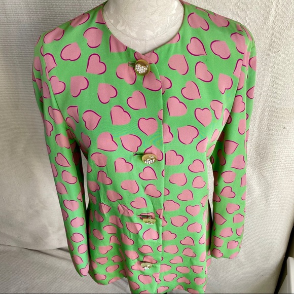 Vintage Carolina Herrera M Valentine's Day Silk Heart Print Blazer - Picture 7 of 8
